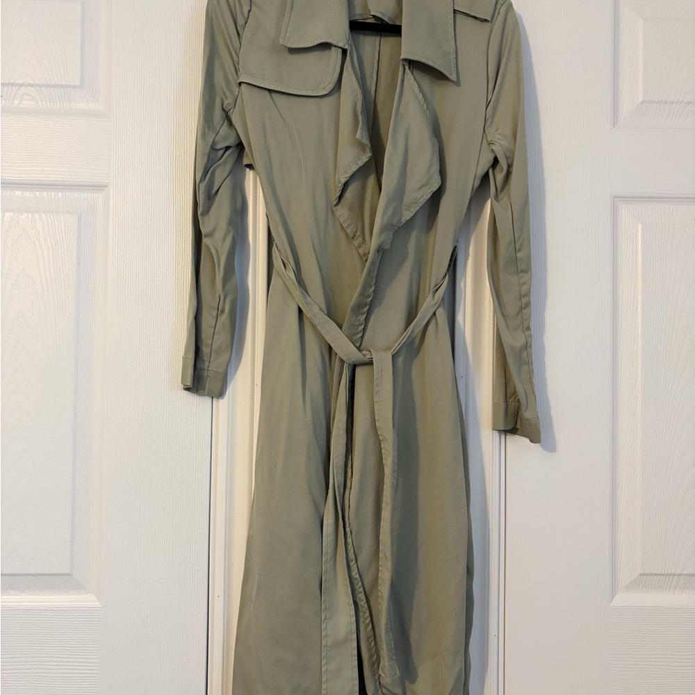 Badgley Mischka Light Sage Green Trench Coat with Waist Tie Size Medium